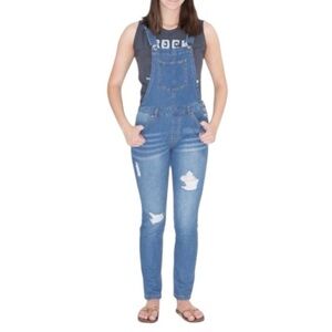 Love Tree Denim Bib Overalls Distressed Sz M Skinny